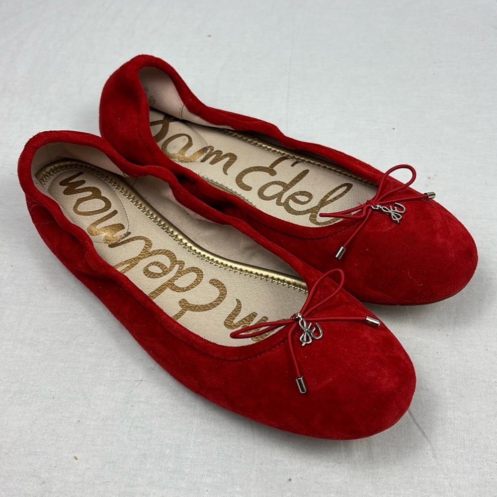 Sam Edelman Red Suede Felicia Round Toe Ballet Flats